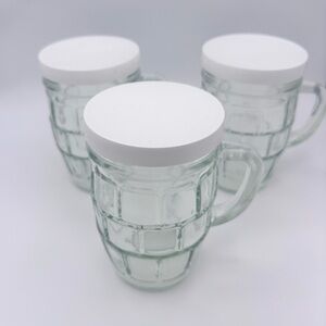 Vintage Root Beer Barrel Glass Mugs Set of 3 With Lids